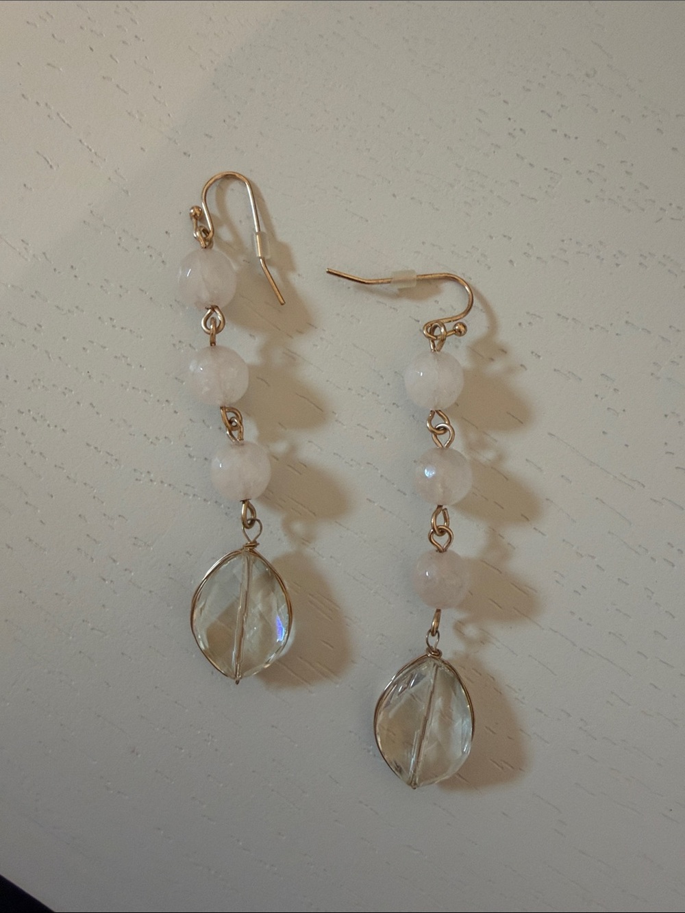 Gold-Tone White Beaded Drop Earrings
